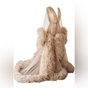 Kelaixiang Tulle Robe Long Lingerie Bridal Dressing Gown